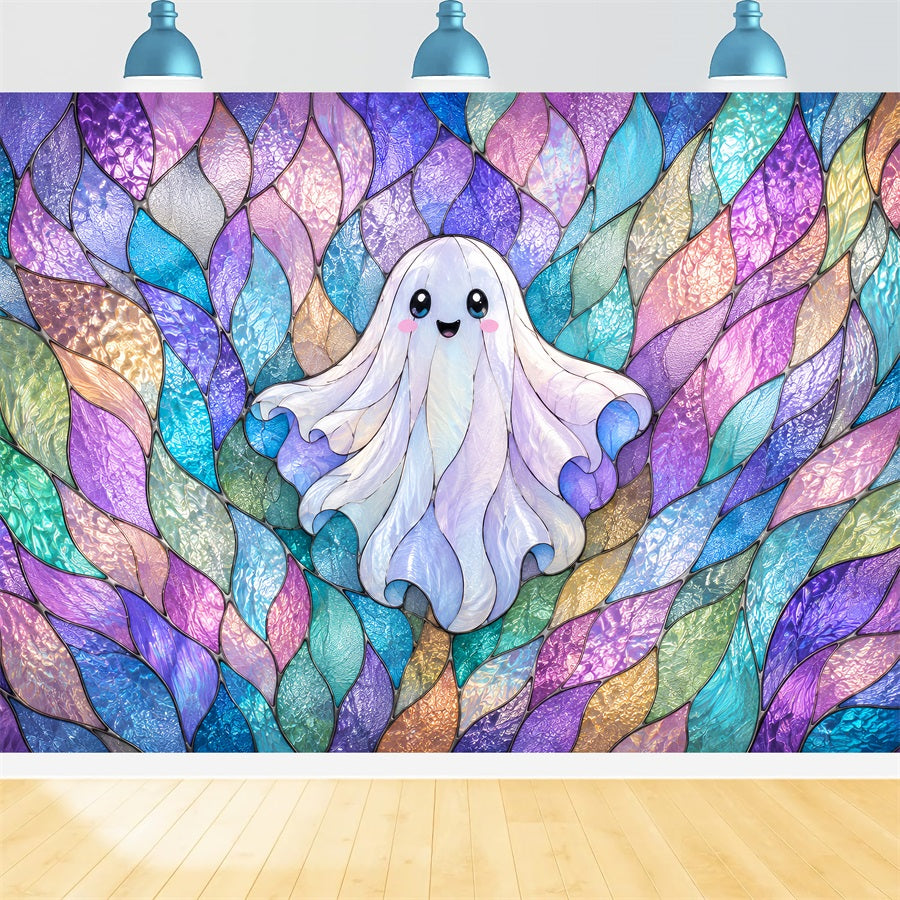 Stained Glass Backdrop Tapestry Ghost Pastel Cute Ghost Halloween Backdrops For Photography UK ZTT67-71