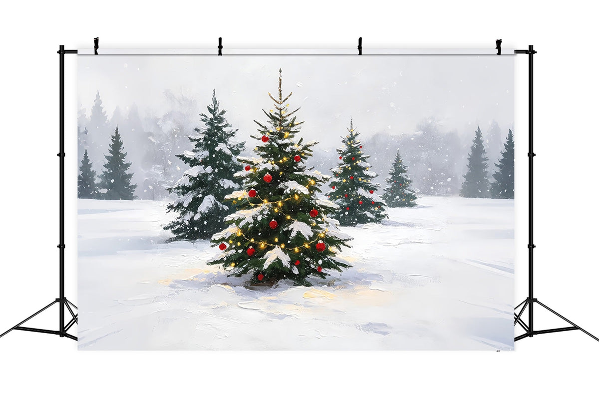 Winter Christmas Backdrop Snowy Painted Pine Grove Christmas BackdropUK ZTT69-12