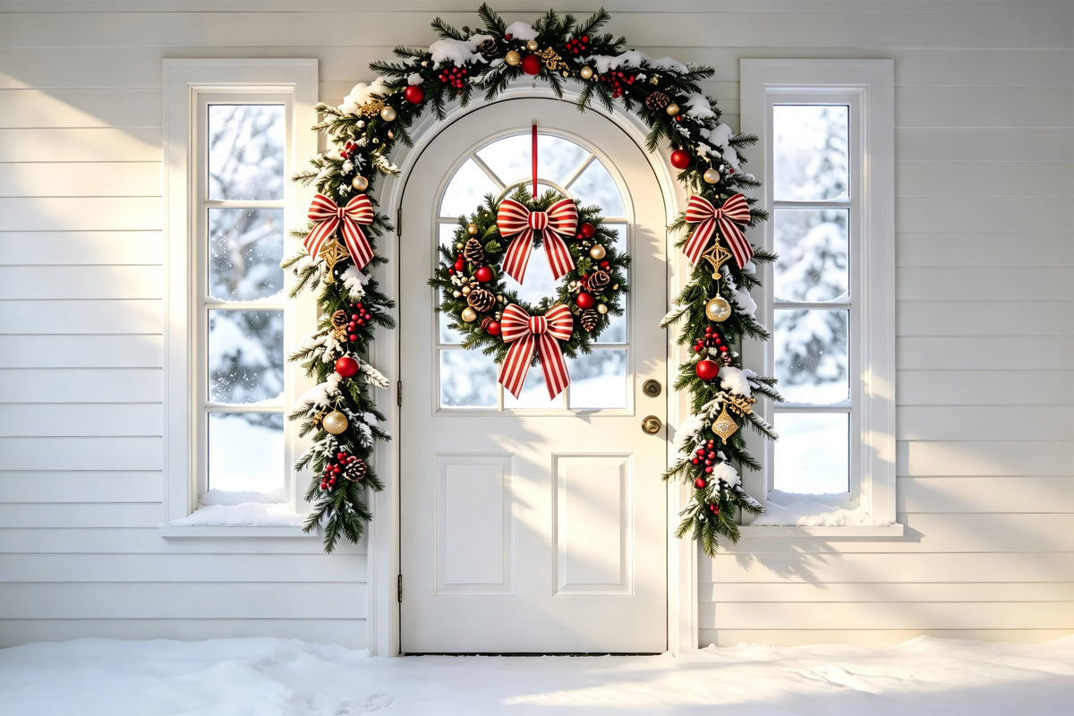 White Christmas Backdrop Arch Wreath Garland Doorway Christmas BackdropsUK ZTT69-13