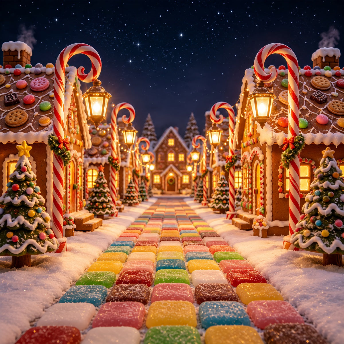 Candyland Christmas Backdrop Gingerbread Candy Village Christmas Photography BackdropUK ZTT69-17