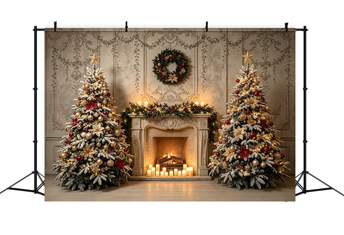 Christmas Living Room Backdrop Elegant Fireplace Tree Display Large Christmas BackdropUK ZTT69-24