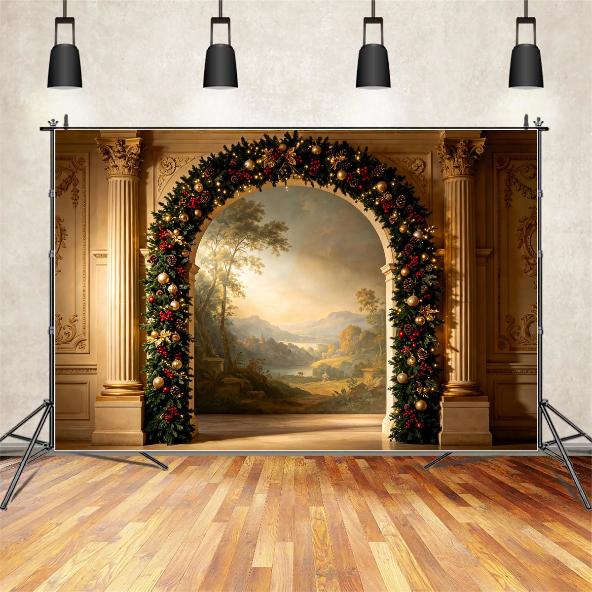 Victorian Christmas Backdrop Elegant Garland Archway Photography Christmas BackdropUK ZTT69-26