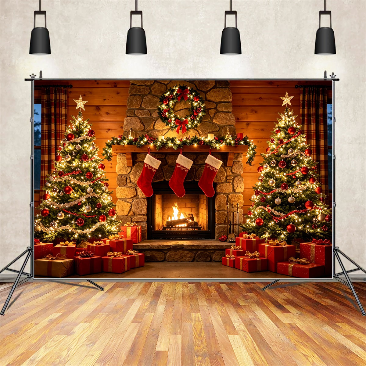 Christmas Fireplace Backdrop Stone Fireplace Gift Display Christmas Studio BackdropUK ZTT69-30