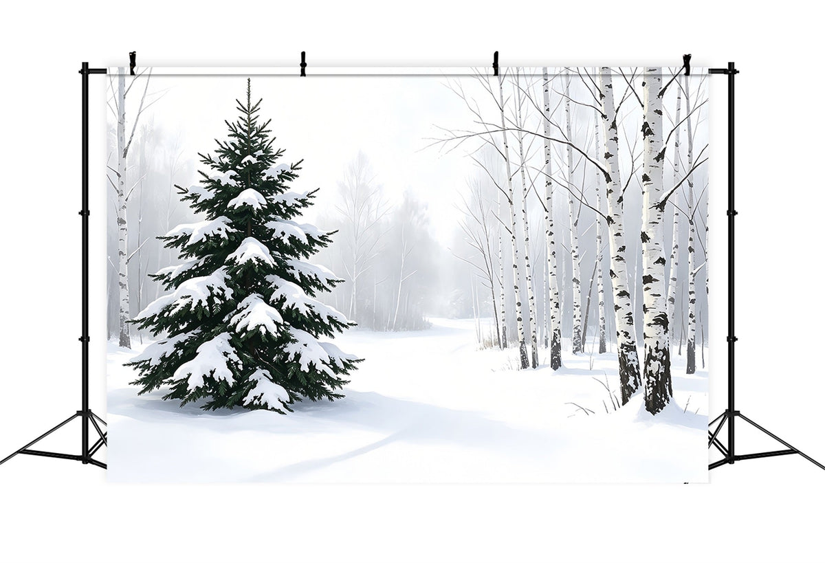 Snowy Christmas Backdrop Winter Pine Forest Christmas Muslin BackdropUK ZTT69-40