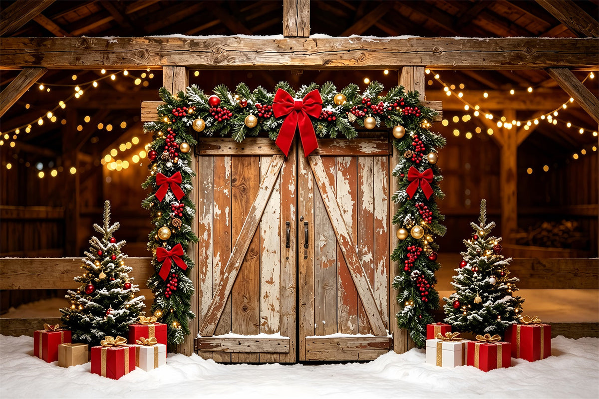 Christmas Barn Door Backdrop Rustic Barn Garland Doorway Christmas BackdropsUK ZTT69-50