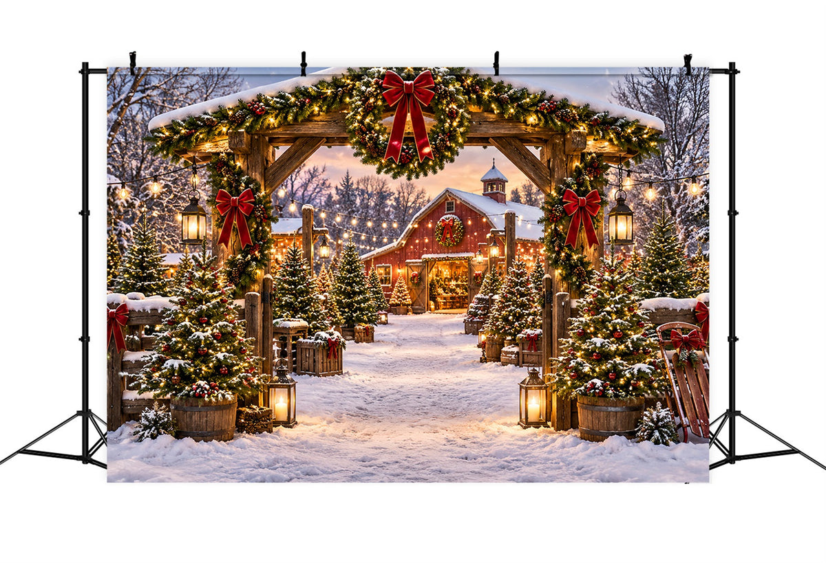 Christmas Tree Farm Backdrop Rustic Barn Garland Entrance Christmas Tree Backdrop UK ZTT69-51