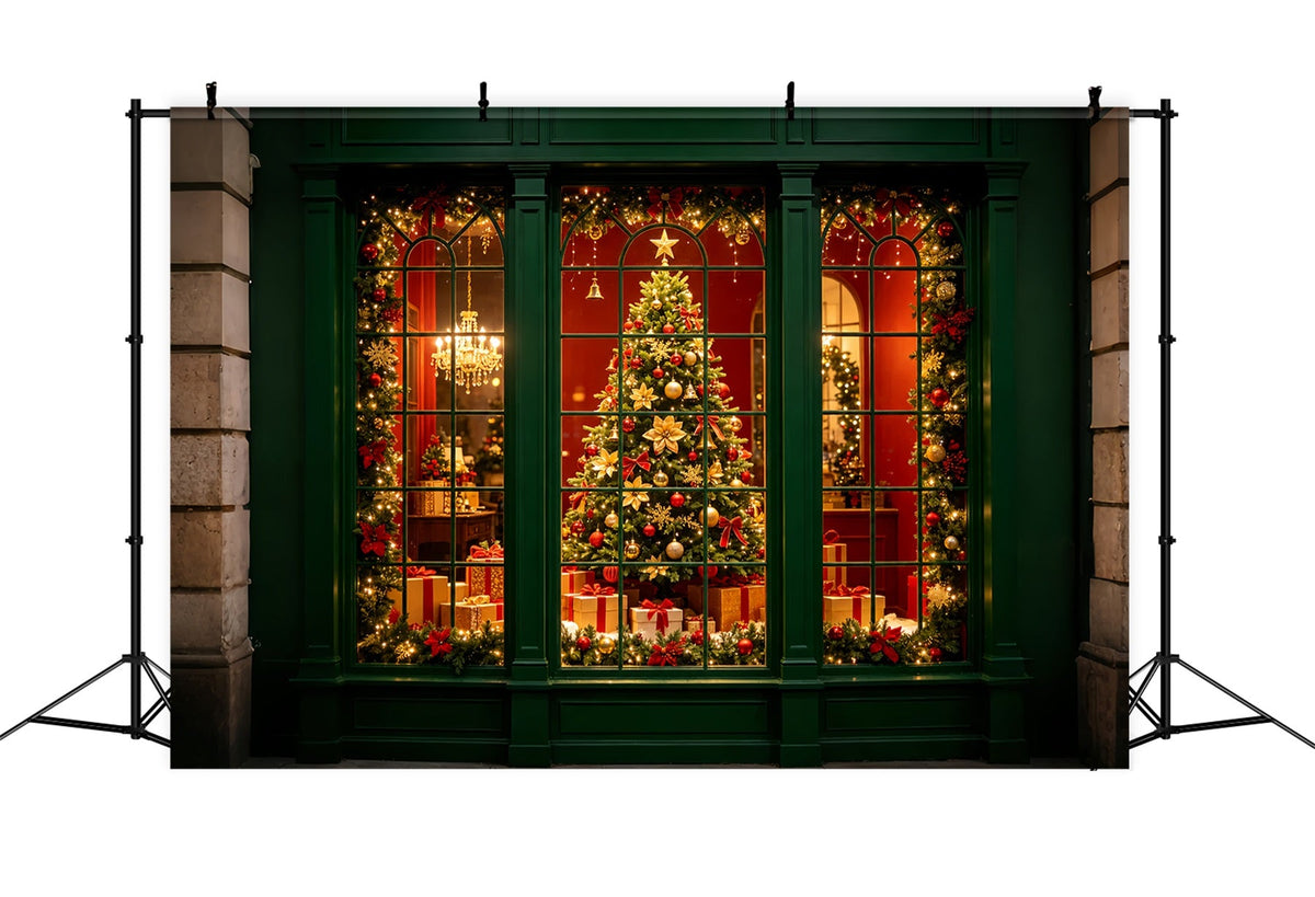 Christmas Window Backdrop Green Window Holiday Display Professional Christmas BackdropUK ZTT69-6