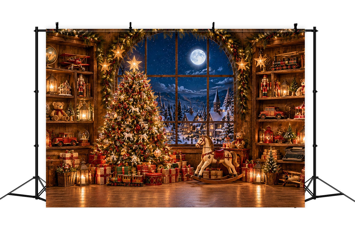 Santas Workshop Backdrop Moonlit Toy Workshop Interior North Pole Backdrop UK ZTT69-61