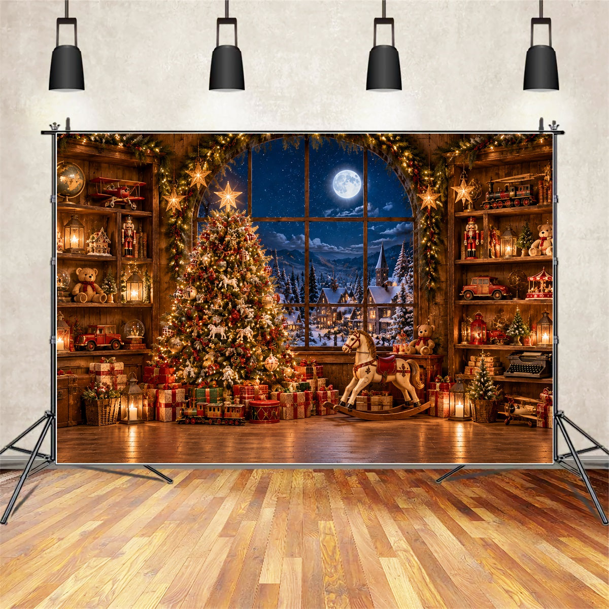 Santas Workshop Backdrop Moonlit Toy Workshop Interior North Pole Backdrop UK ZTT69-61