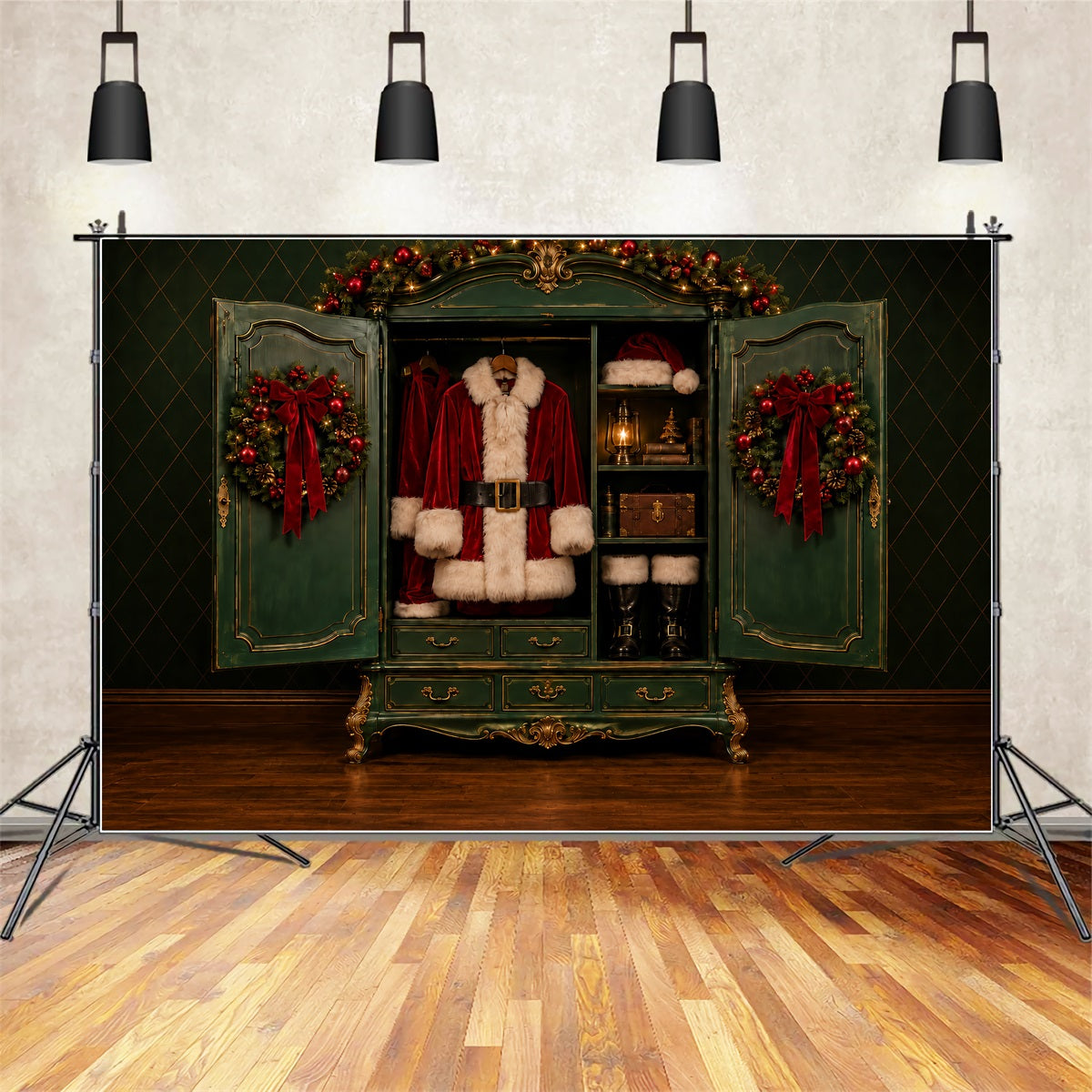 Santa Photo Backdrop Santa Suit Wardrobe Display North Pole Backdrop UK ZTT69-62