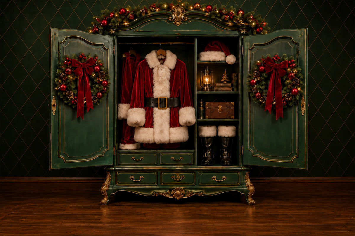 Santa Photo Backdrop Santa Suit Wardrobe Display North Pole Backdrop UK ZTT69-62