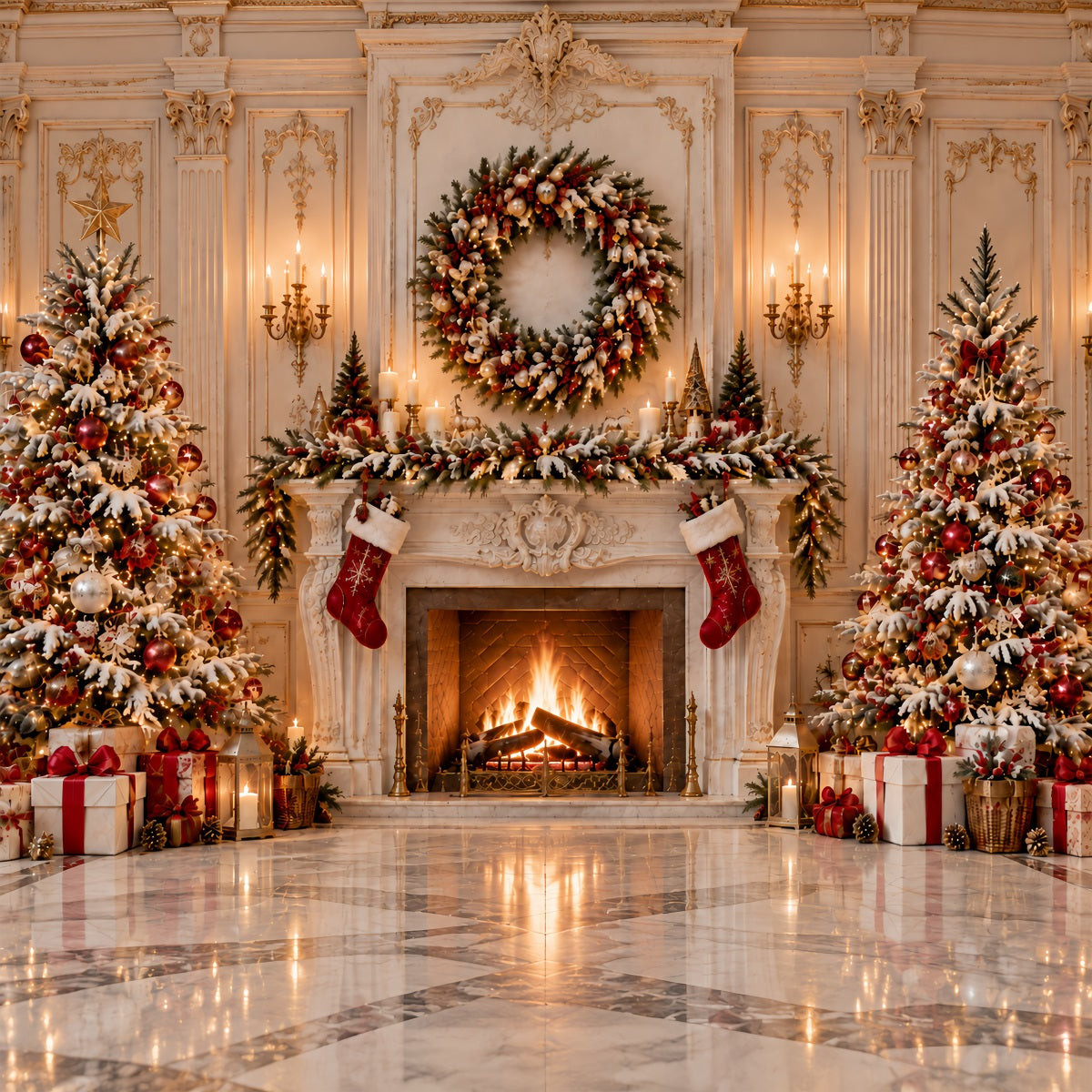 Christmas Fireplace Backdrop Grand Wreath Fireplace Display Christmas Kitchen Backdrop UK ZTT69-65