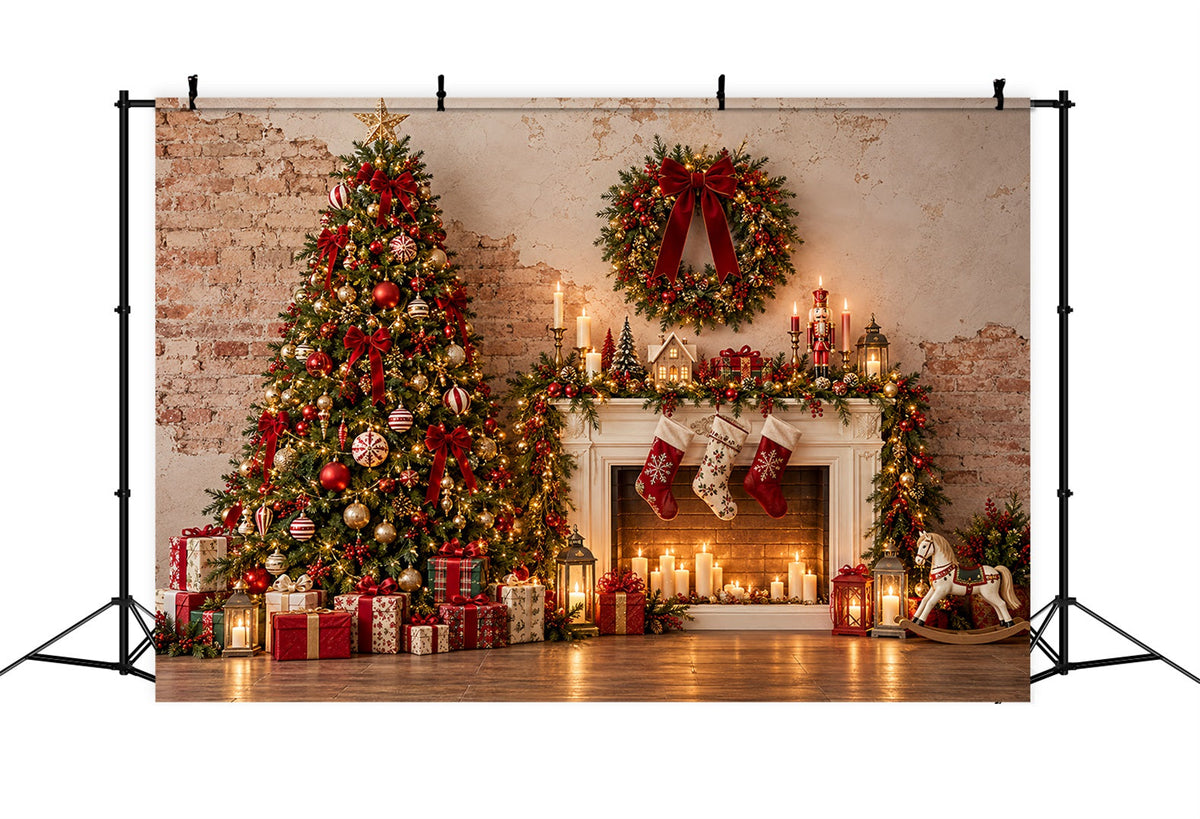 Christmas Photo Booth Backdrop Rustic Fireplace Gift Display Elegant Christmas Backdrop UK ZTT69-69