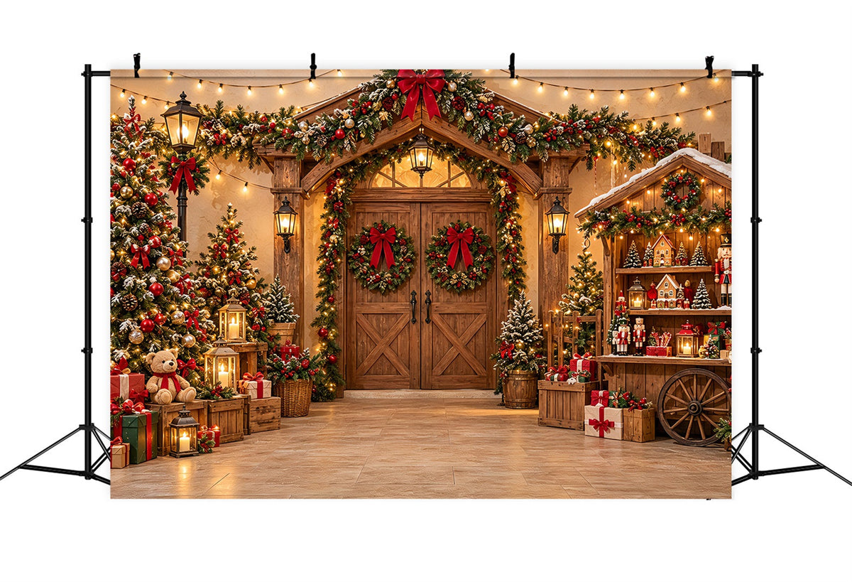 Christmas Photo Booth Backdrop Festive Wooden Market Entrance Christmas Party Backdrop UK ZTT69-70