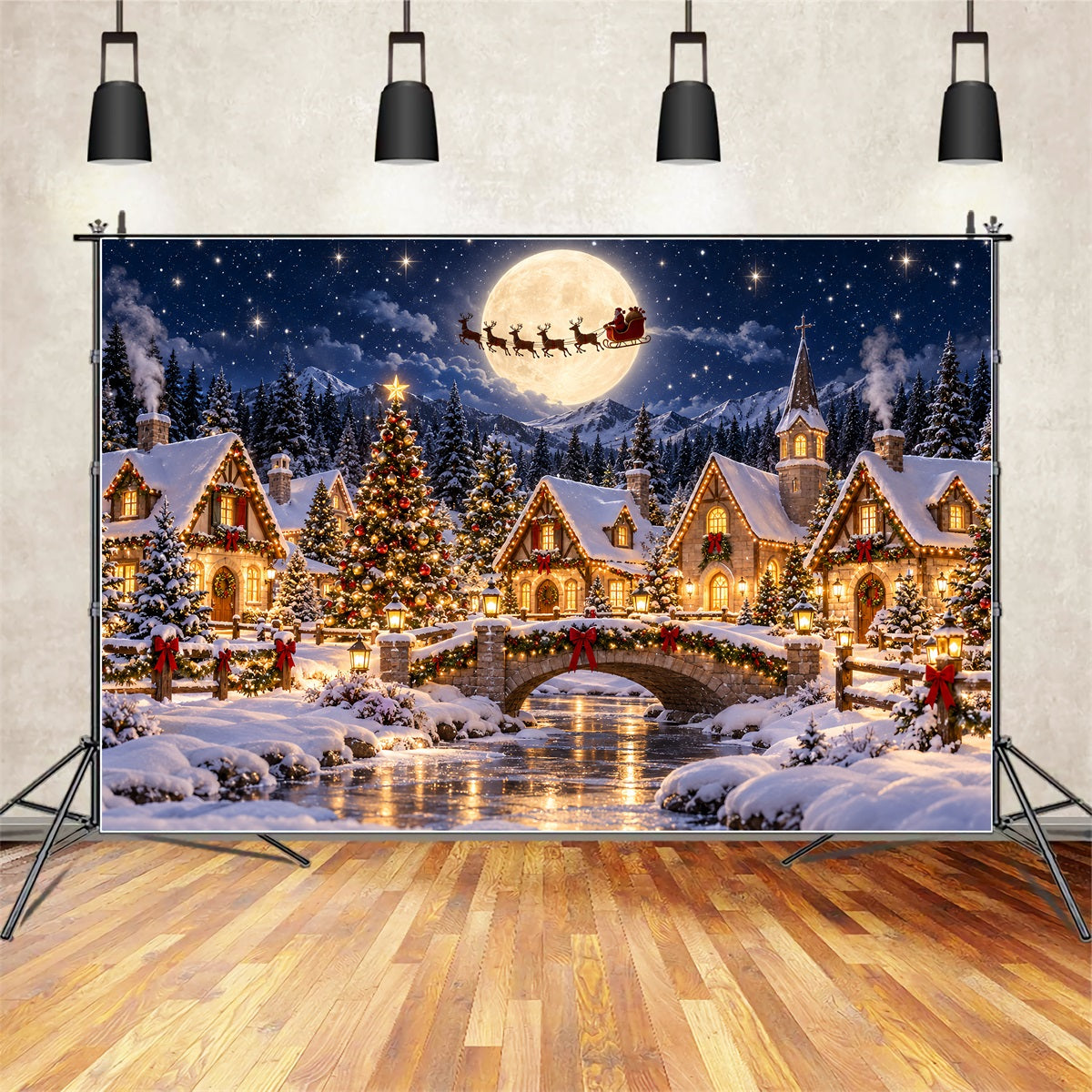 Santa Photo Backdrops Moonlit Santa Village Flight Santa Backdrops UK ZTT69-74