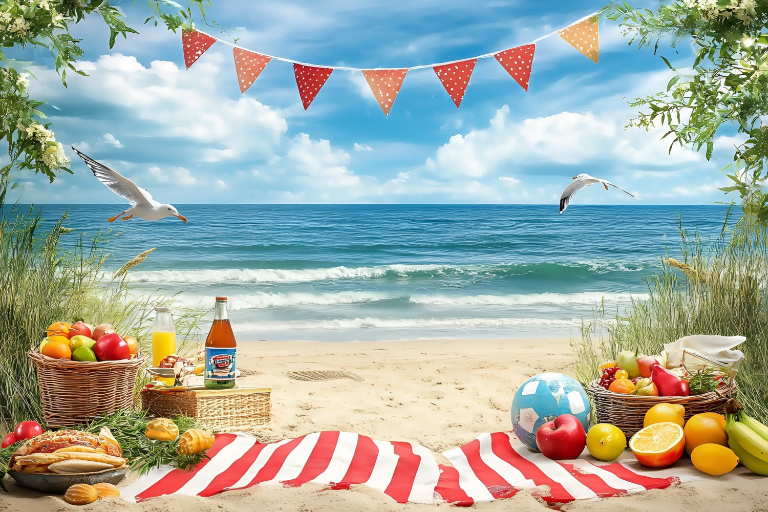 Beach Photo Backdrop Tropical Fruit Picnic Summer Backdrop UK ZXY3-10