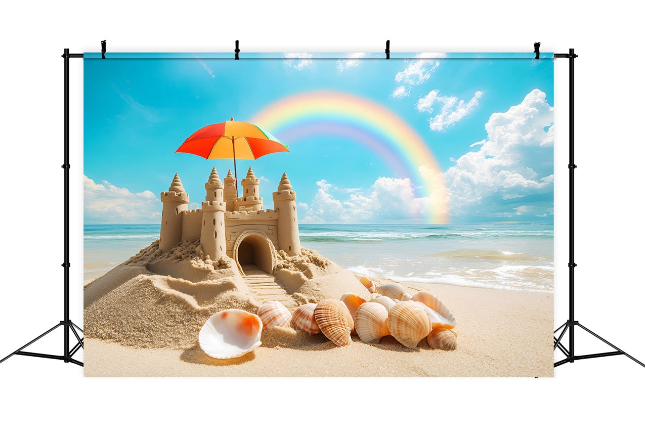 Summer Backdrops Rainbow Sandcastle Seashell Beach Backdrop UK ZXY3-13