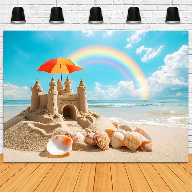 Summer Backdrops Rainbow Sandcastle Seashell Beach Backdrop UK ZXY3-13