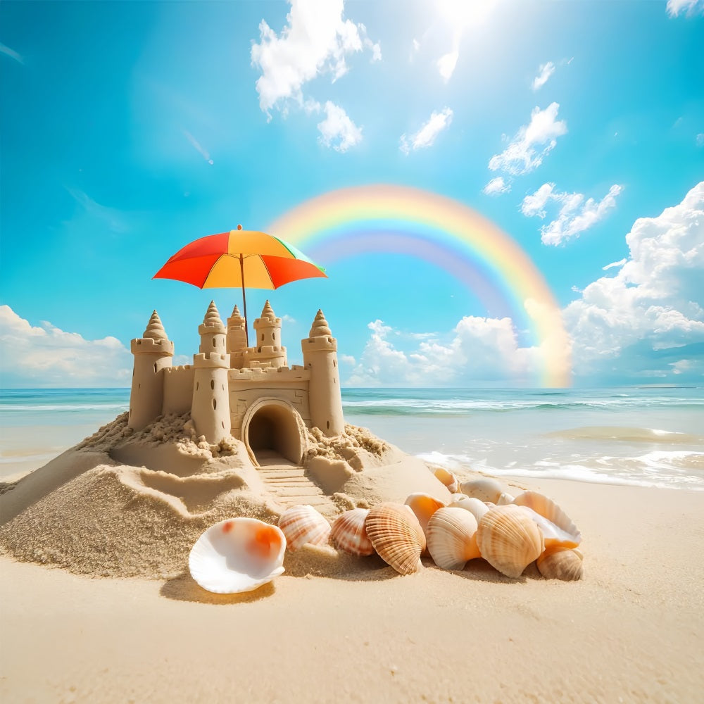 Summer Backdrops Rainbow Sandcastle Seashell Beach Backdrop UK ZXY3-13