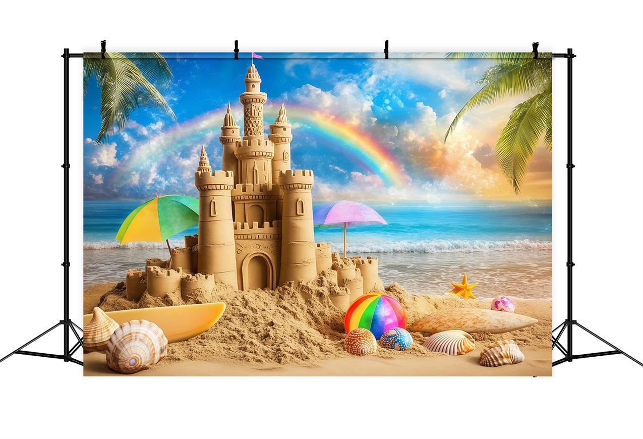Tropical Beach Backdrop Tropical Castle Rainbow Summer Backdrop UK ZXY3-14