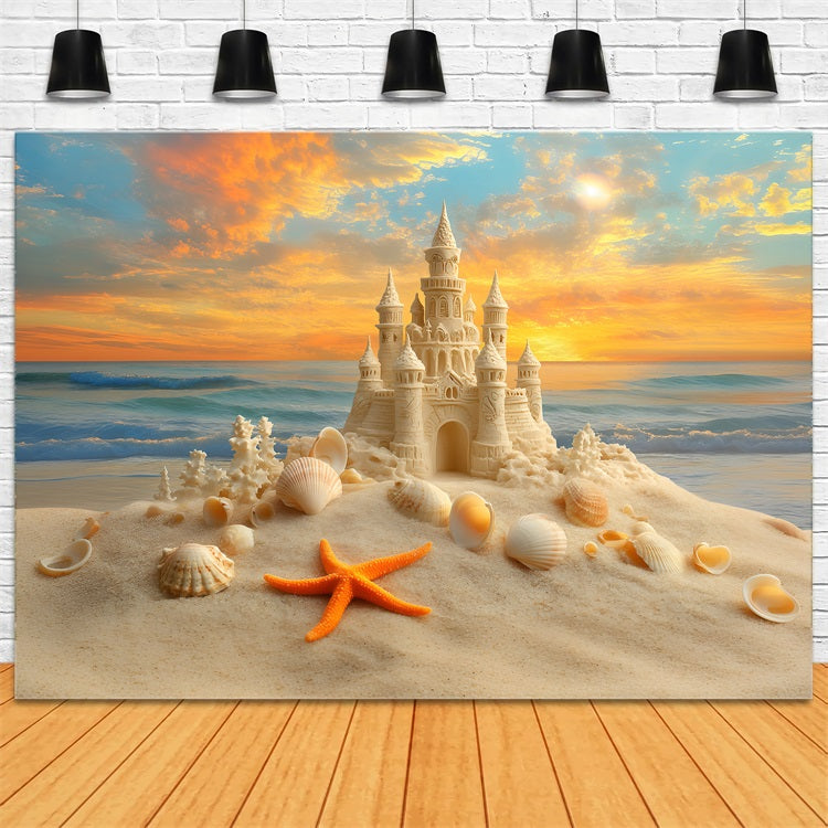 Beach Sand Backdrop Sunset Sandcastle Starfish Summer Backdrop UK ZXY3-15