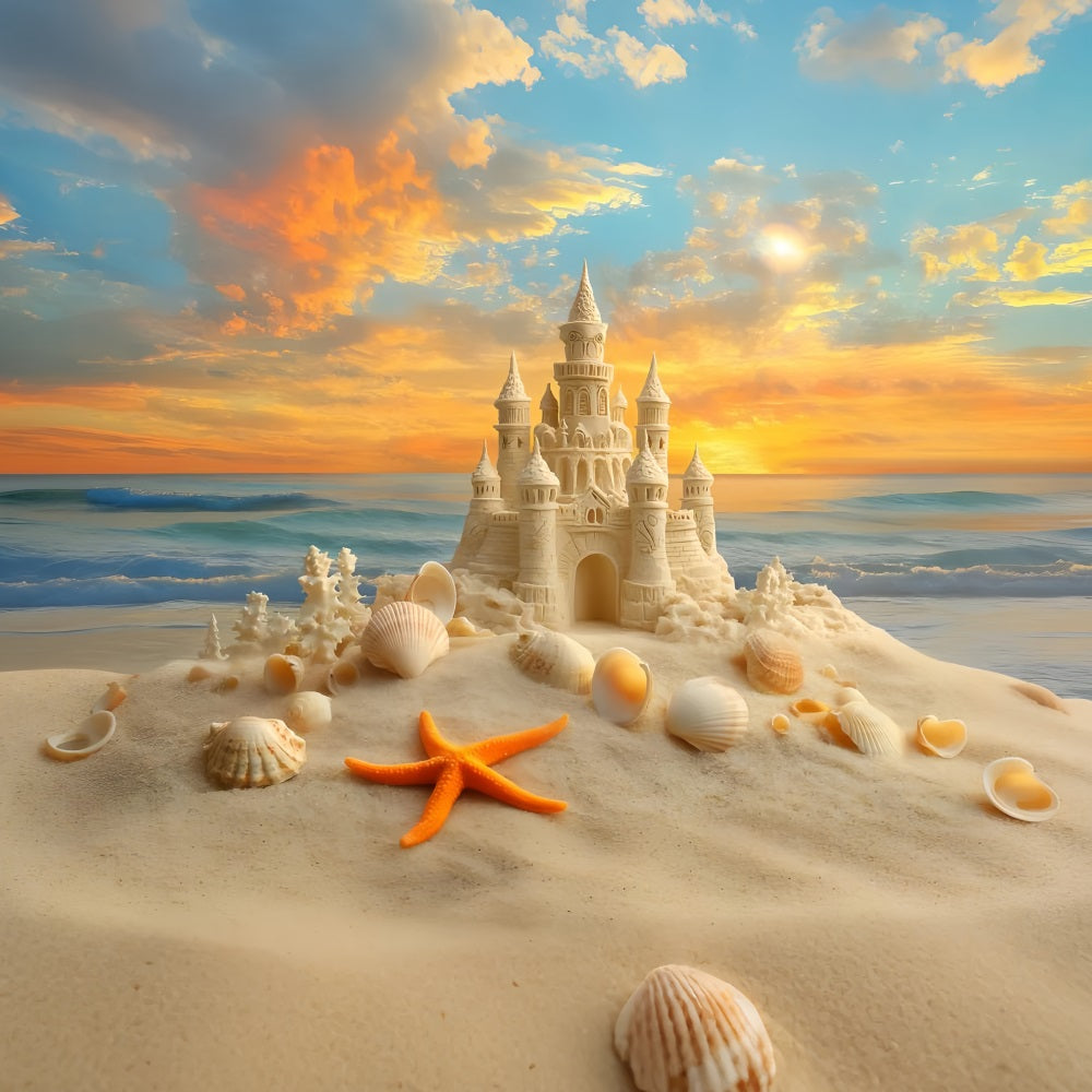 Beach Sand Backdrop Sunset Sandcastle Starfish Summer Backdrop UK ZXY3-15