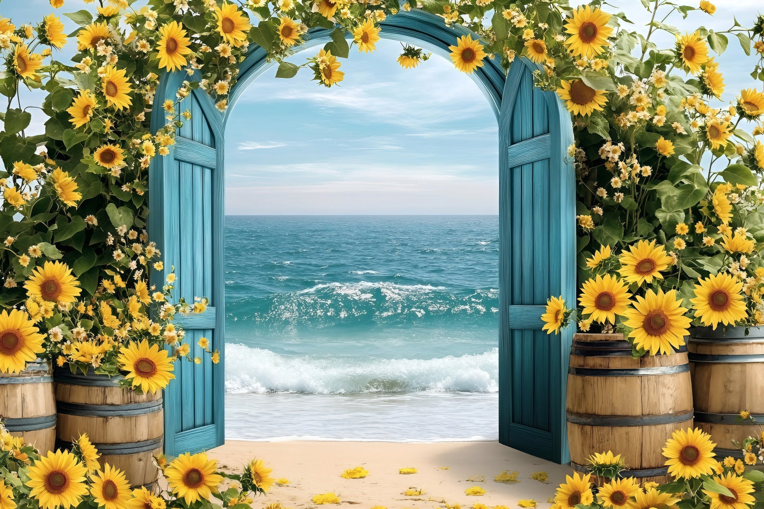 Sunflower Photo Backdrop Seaside Arch Summer Backdrop UK ZXY3-17