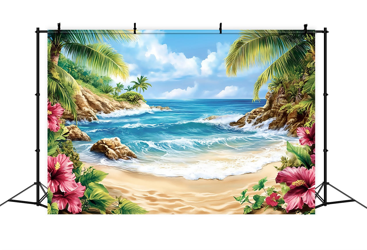 Tropical Photo Backdrop Hibiscus Summer Backdrop UK ZXY3-18