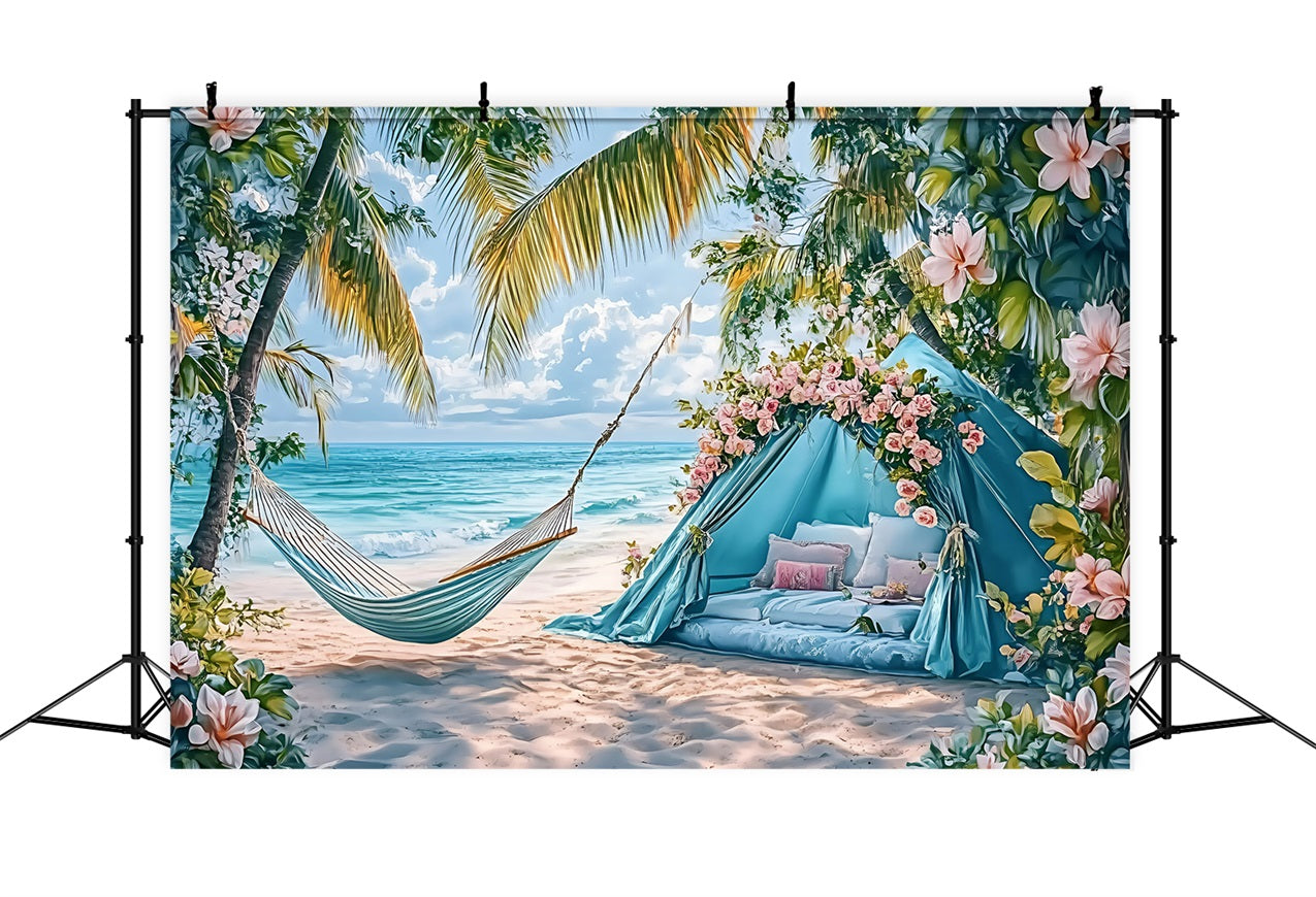 Summer Photo Backdrop Tent Palm Hammock Beach Backdrop UK ZXY3-19