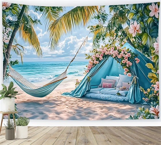 Summer Photo Backdrop Tent Palm Hammock Beach Backdrop UK ZXY3-19