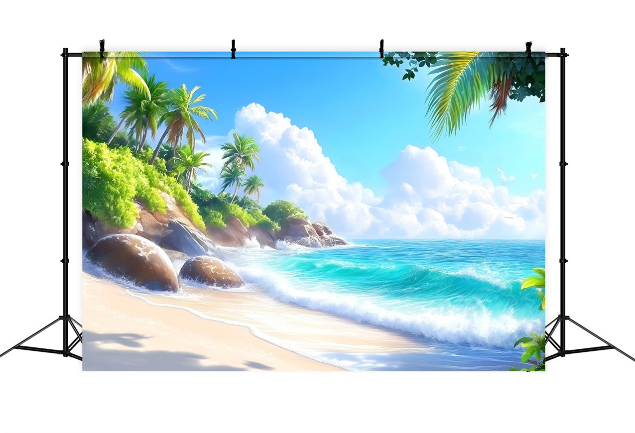 Backdrop Beach Blue Sky Rocky Summer Backdrop UK ZXY3-24