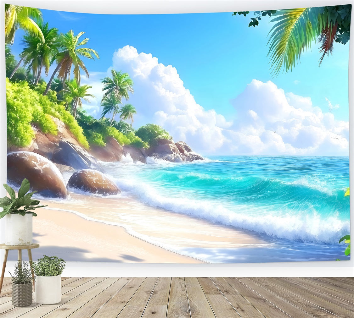 Backdrop Beach Blue Sky Rocky Summer Backdrop UK ZXY3-24