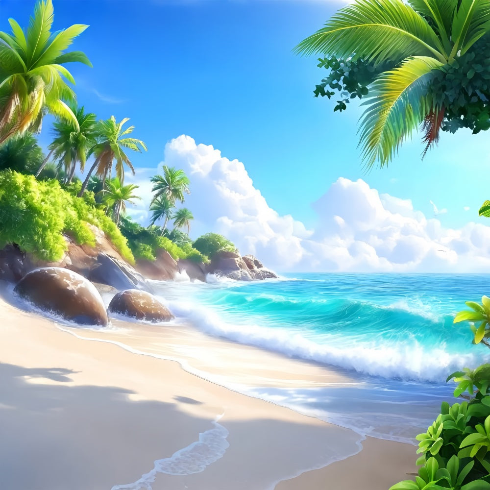 Backdrop Beach Blue Sky Rocky Summer Backdrop UK ZXY3-24