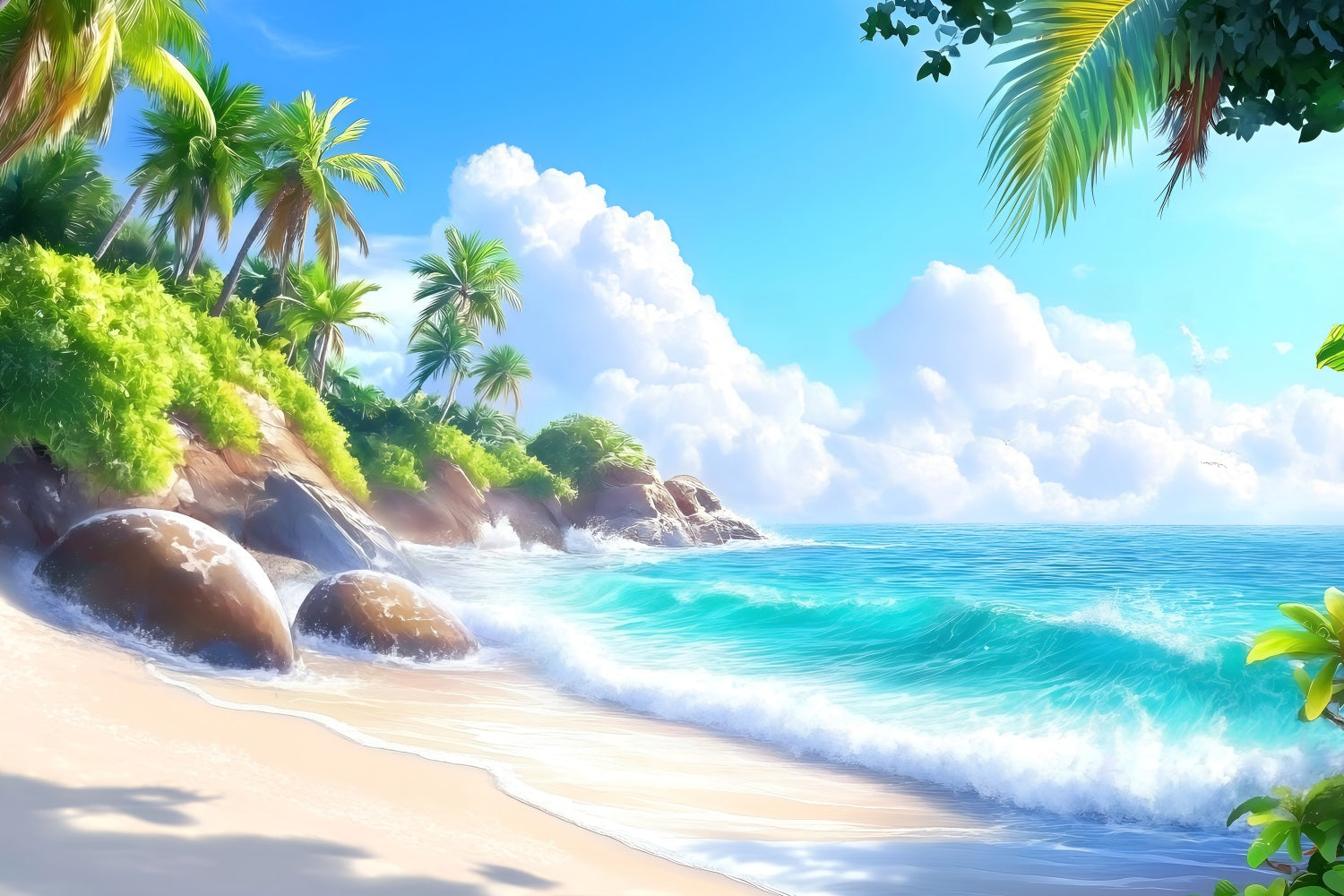 Backdrop Beach Blue Sky Rocky Summer Backdrop UK ZXY3-24