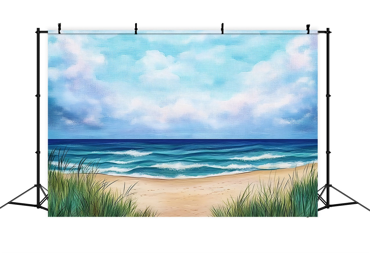 Beach Scene Backdrop Painted Ocean Horizon Summer Backdrop UK ZXY3-27