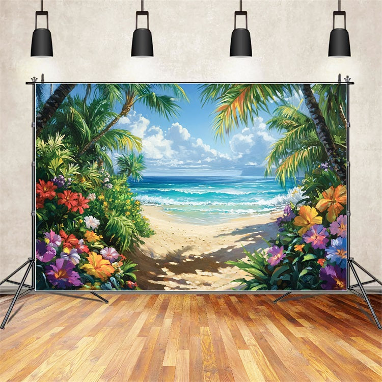 Tropical Backdrop Hibiscus Floral Beach Summer Backdrop UK ZXY3-31
