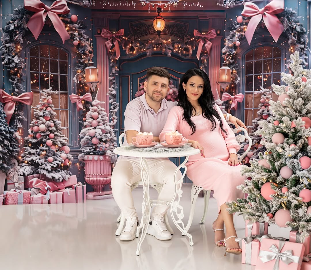 Christmas Elegant Pink Bow Door Decor Backdrop UK RR7-566