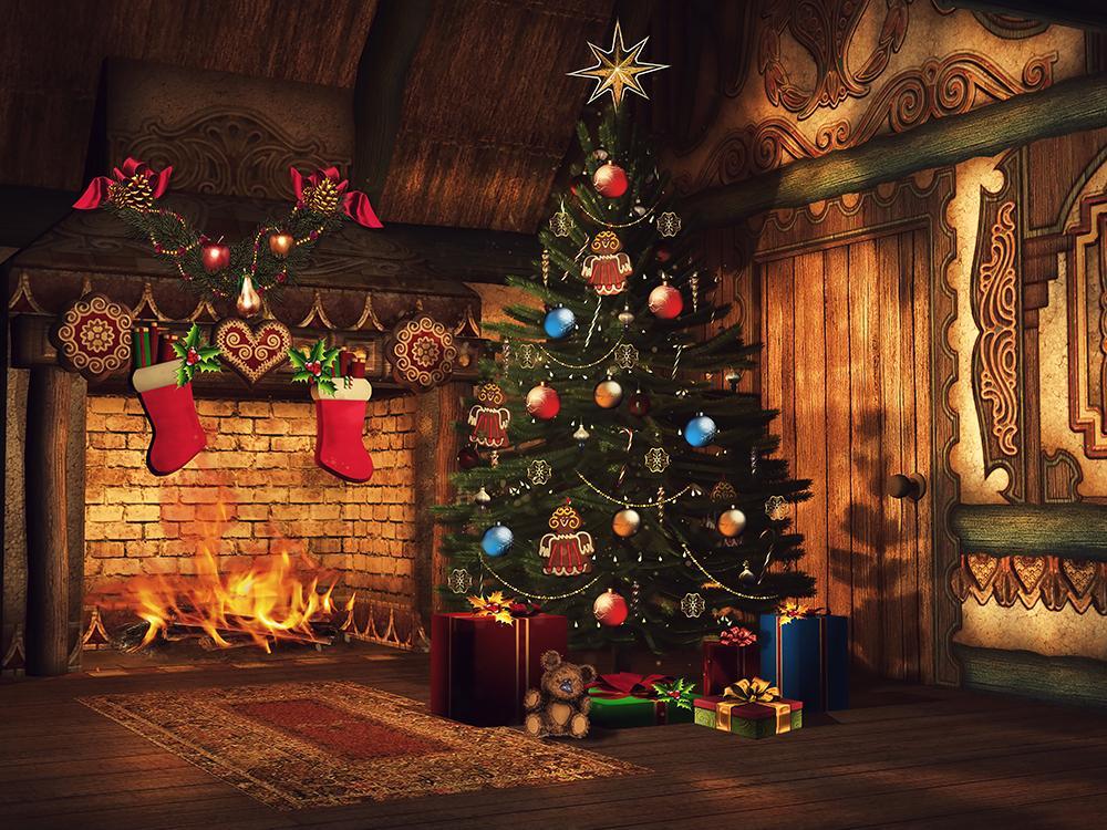 Xmas Decoration Fireplace Xmas Tree Photo Booth Backdrop DBD-19417