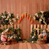 Vintage Wood Bunny Flowers Easter Backdrop UK D1074