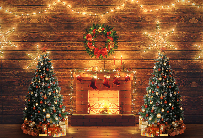Warm Christmas Tree Fireplace Backdrop for Photography D805 Dbackdropcouk