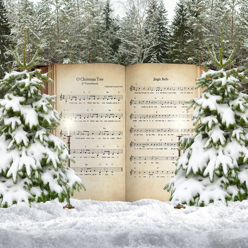 Christmas Tree and Musical Score Winter Snow UK Photography Backdrop