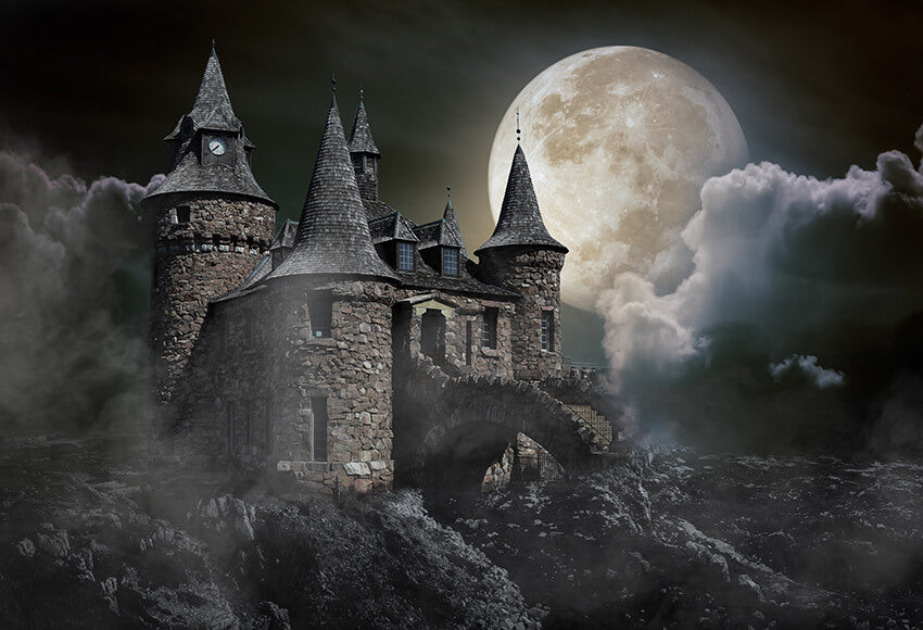 Halloween Midnight Castle Moonlight Backdrop