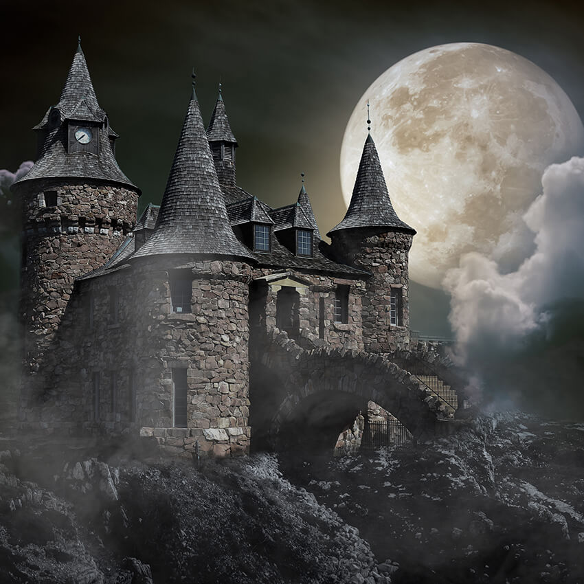 Halloween Midnight Castle Moonlight Backdrop UK D912 Dbackdropcouk