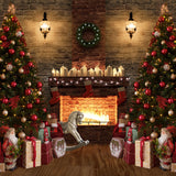Christmas Gifts Fireplace Xmas Tree Photo Backdrop UK D920