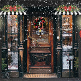 Snowy Winter Christmas Shop Door Backdrop UK D928