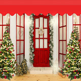 Christmas Shop Door Sparking Tree Backdrop UK D935