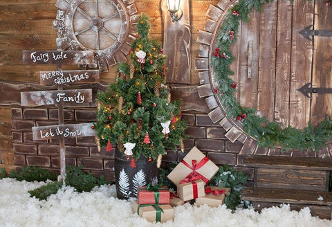 Wooden Door Christmas Tree Gifts backdrop UK for Christmas GX-1065