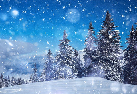 Beautiful Blue Sky Winter Snow Christmas Trees backdrop UK GX-1076