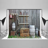 Barn Farm Tools Gray Grunge Wood Wall backdrop UK HJ03184