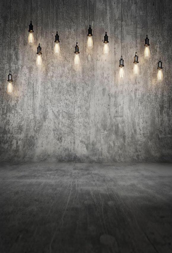 Grey Grunge Wall with Lights Backdrop for Photo Shoot S-2915